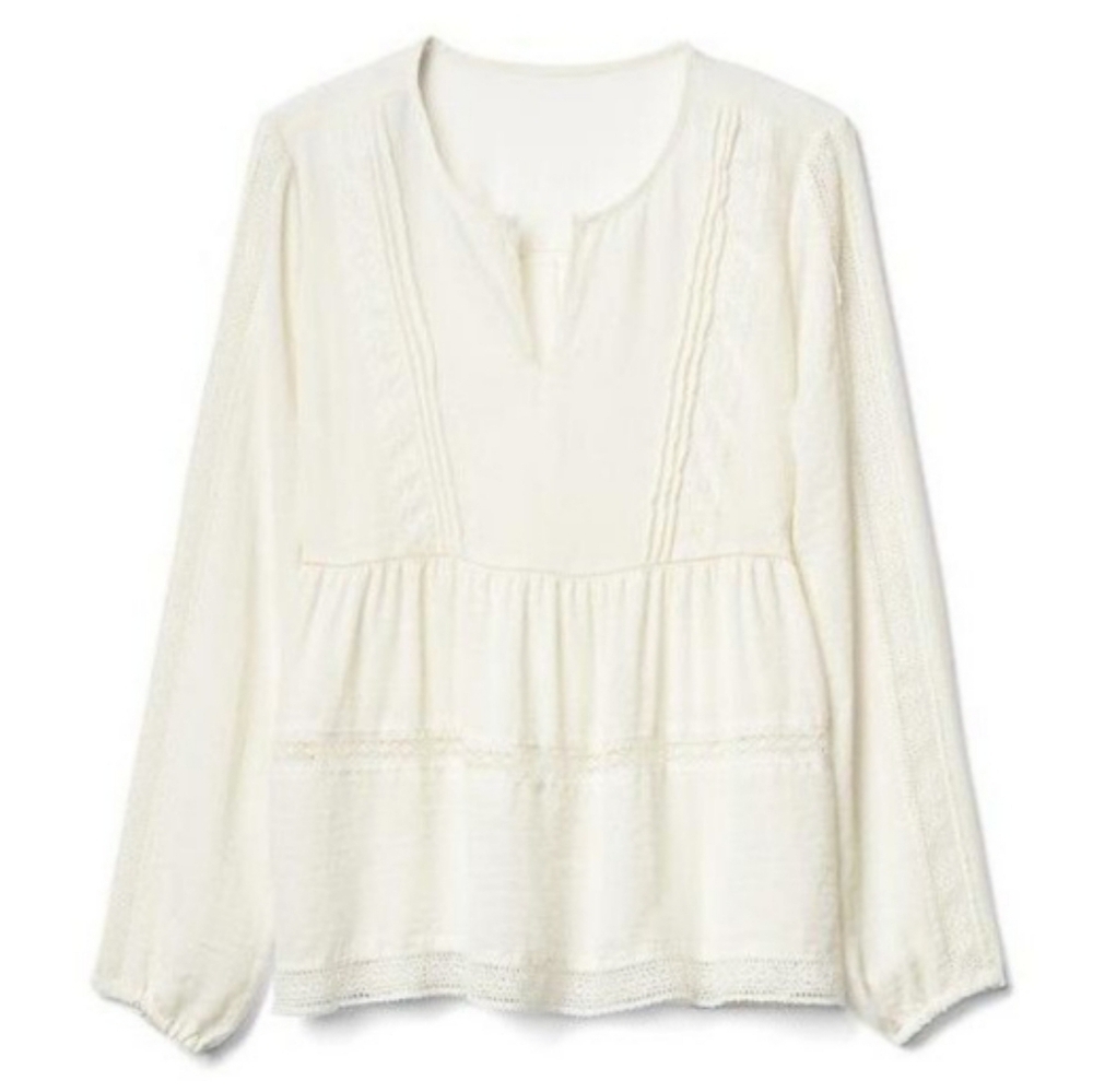 Gap  Embroidered-Trim Peasant Blouse in Snow Cap